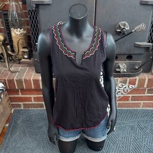 Lucky Brand Black Tank Top with Colorful Embroidery